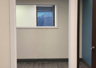 Freshly painted blue and white walls