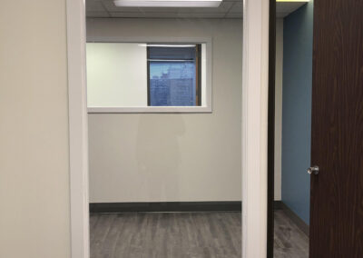 Freshly painted blue and white walls